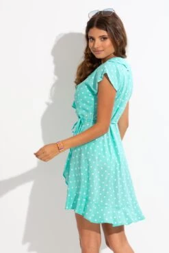 Woven EcoVero™ Frill Wrap Dress - Mint Spot -Sultry Curve 302202 20221209104400