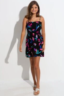 Removable Straps Shirred Bodice Short Dress - Multi