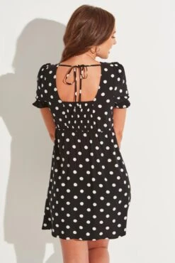 Shirred Back Puff Sleeve Mini Beach Dress - Mono Spot 14 Shirred Back Puff Sleeve Mini Beach Dress - Mono Spot -Sultry Curve 305311 20230616144400