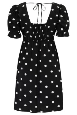 Shirred Back Puff Sleeve Mini Beach Dress - Mono Spot 17 Shirred Back Puff Sleeve Mini Beach Dress - Mono Spot -Sultry Curve 305313 20230616144400