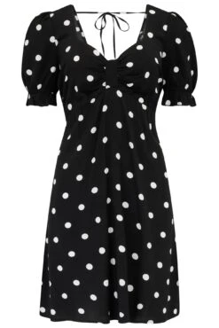 Shirred Back Puff Sleeve Mini Beach Dress - Mono Spot 16 Shirred Back Puff Sleeve Mini Beach Dress - Mono Spot -Sultry Curve 305314 20230616144400