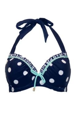 Beach House Lightly Padded Halter Underwired Top - Navy/White/Aqua -Sultry Curve 305826 20230106100900