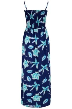 Removable Straps Shirred Bodice Maxi Dress - Navy Tropical 15 Removable Straps Shirred Bodice Maxi Dress - Navy Tropical -Sultry Curve 307426 20230112150700
