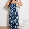 Removable Straps Shirred Bodice Maxi Dress - Navy Tropical 1 Removable Straps Shirred Bodice Maxi Dress - Navy Tropical -Sultry Curve 307428 20230112150700