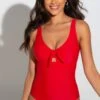 Underwired Bow Front Tummy Control Swimsuit - Red -Sultry Curve 307507 20230113115500