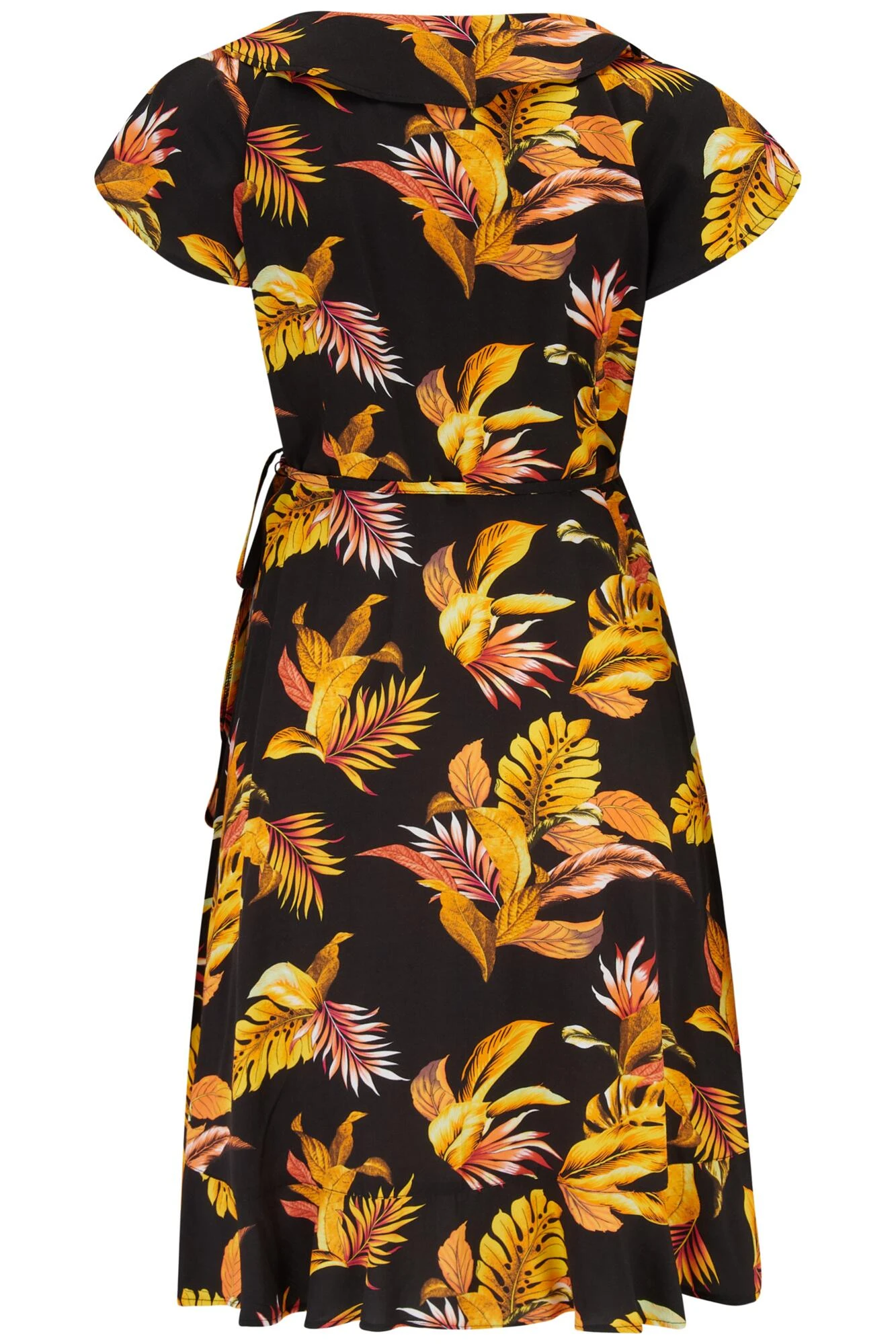 Woven EcoVero™ Frill Wrap Dress - Black/Gold 9 Woven EcoVero™ Frill Wrap Dress - Black/Gold - Image 7