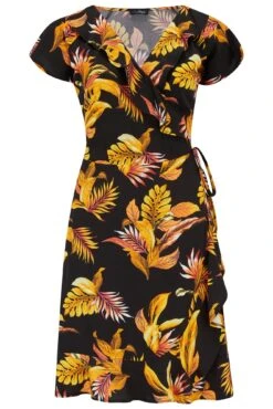 Woven EcoVero™ Frill Wrap Dress - Black/Gold 14 Woven EcoVero™ Frill Wrap Dress - Black/Gold -Sultry Curve 307549 20230118124300