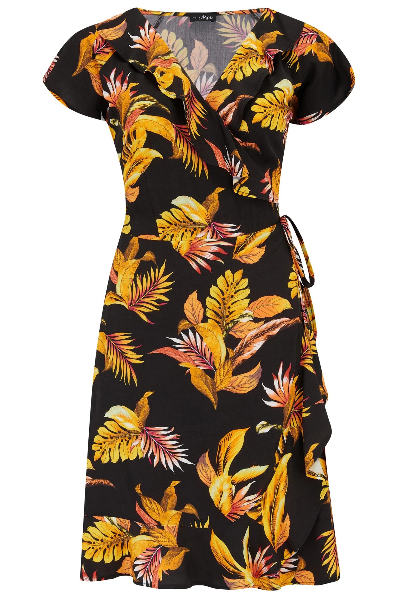 Woven EcoVero™ Frill Wrap Dress - Black/Gold 8 Woven EcoVero™ Frill Wrap Dress - Black/Gold - Image 6
