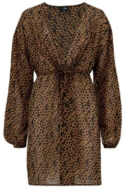 Recycled Chiffon Tie Sleeve Kimono - Gold Chain 14 Recycled Chiffon Tie Sleeve Kimono - Gold Chain -Sultry Curve 307949 20230530093000