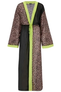 Colour Block Maxi Chiffon Kimono - Leopard/Lime -Sultry Curve 308043 20230120121900