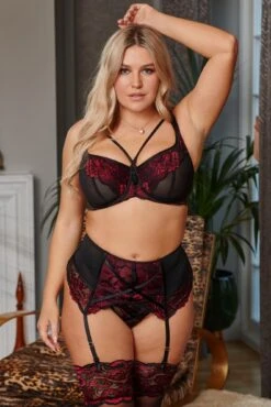 After Hours Lace Top 15 Denier Hold Up - Black/Red -Sultry Curve 308309 20230124144100