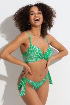 Portofino Underwired Lightly Padded Tie Wrap Top - Green/Pink -Sultry Curve 308599 20230301123700