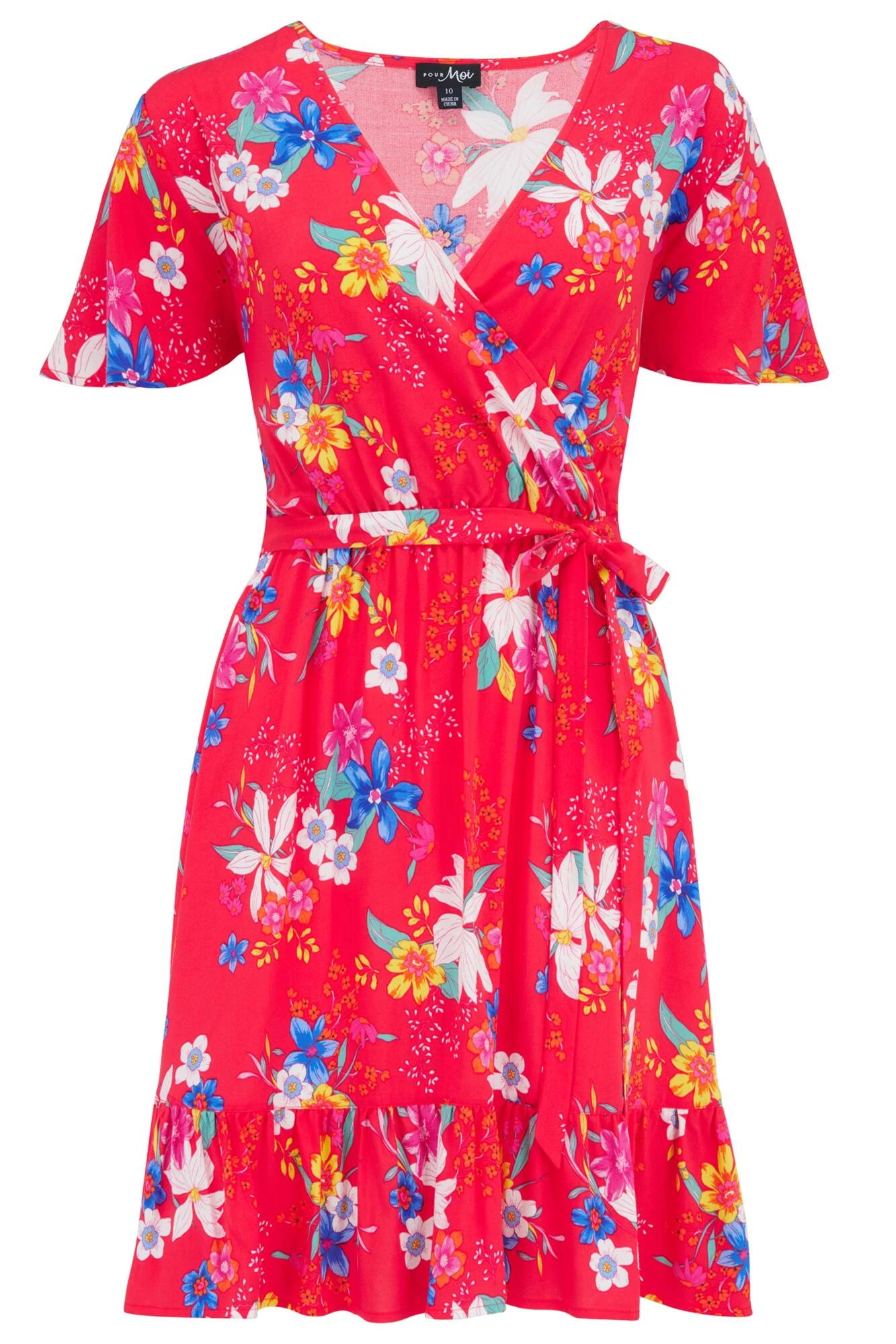 Woven EcoVero™ Tiered Wrap Dress - Red Tropical 7 Woven EcoVero™ Tiered Wrap Dress - Red Tropical - Image 5