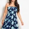 Removable Straps Shirred Bodice Short Dress - Navy Tropical 2 Removable Straps Shirred Bodice Short Dress - Navy Tropical -Sultry Curve 310134 20230216095100