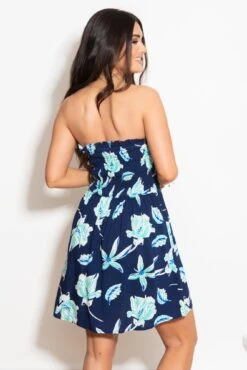 Removable Straps Shirred Bodice Short Dress - Navy Tropical 12 Removable Straps Shirred Bodice Short Dress - Navy Tropical -Sultry Curve 310137 20230216095100