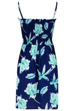 Removable Straps Shirred Bodice Short Dress - Navy Tropical 15 Removable Straps Shirred Bodice Short Dress - Navy Tropical -Sultry Curve 310139 20230216095100