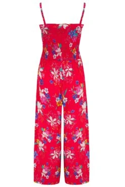 Shirred Crop Leg Jumpsuit - Red Tropical -Sultry Curve 310916 20230519164600