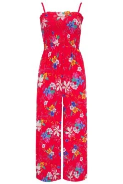 Shirred Crop Leg Jumpsuit - Red Tropical -Sultry Curve 310917 20230519164600