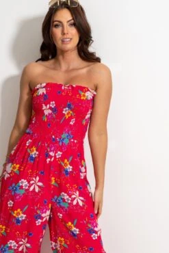 Shirred Crop Leg Jumpsuit - Red Tropical -Sultry Curve 310919 20230519164600