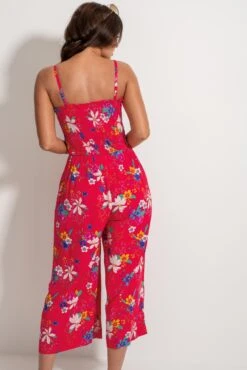 Shirred Crop Leg Jumpsuit - Red Tropical -Sultry Curve 310921 20230519164600