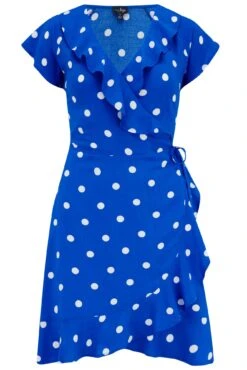 Woven EcoVero™ Frill Wrap Dress - Blue/White 12 Woven EcoVero™ Frill Wrap Dress - Blue/White -Sultry Curve 311020 20230518121700