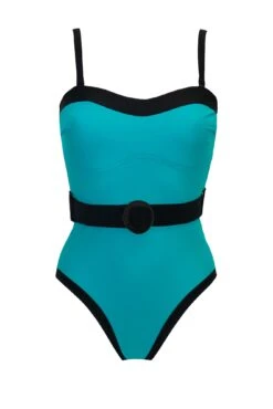 Removable Straps Belted Control Swimsuit - Teal/Black -Sultry Curve 311166 20230223143900
