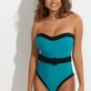 Removable Straps Belted Control Swimsuit - Teal/Black -Sultry Curve 311168 20230814125600