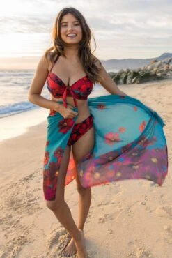 Recycled Luxe Chiffon Sarong - Red/Teal -Sultry Curve 311505 20230301114400
