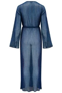 Metallic Plisse Maxi Kimono - Blue/Black -Sultry Curve 311623 20230616161600