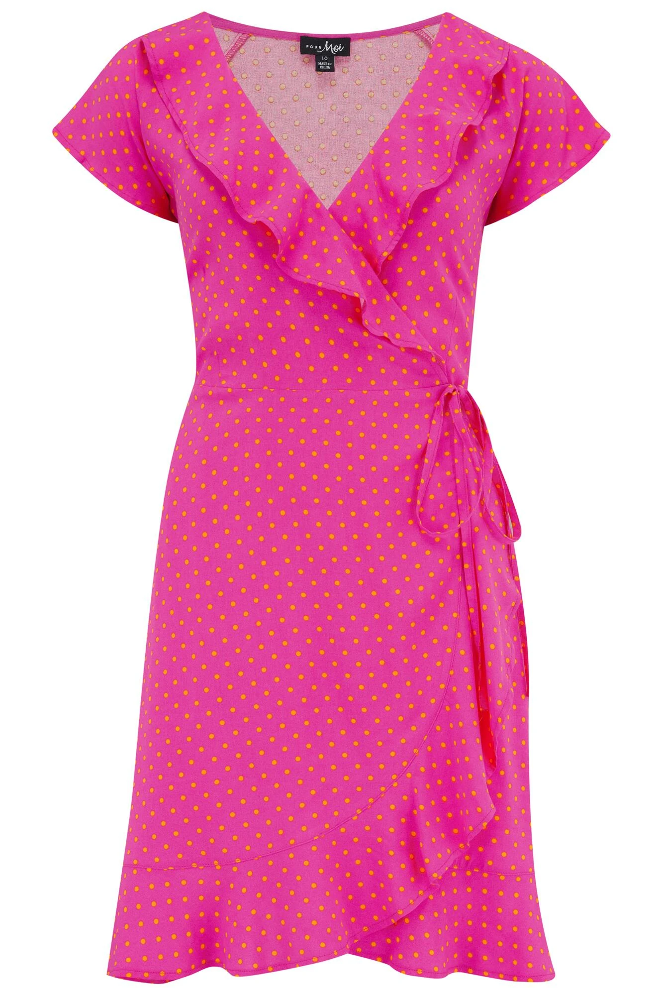 Woven EcoVero™ Frill Wrap Dress - Pink/Orange 7 Woven EcoVero™ Frill Wrap Dress - Pink/Orange - Image 5