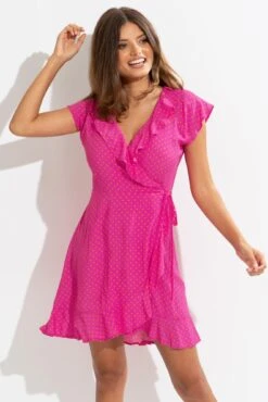 Woven EcoVero™ Frill Wrap Dress - Pink/Orange 9 Woven EcoVero™ Frill Wrap Dress - Pink/Orange -Sultry Curve 312606 20230518121600
