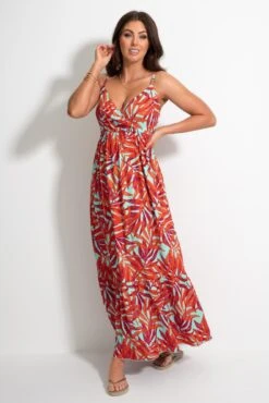 Strappy Tiered Hem Maxi Dress - Aqua Palm -Sultry Curve 313065 20230518152100