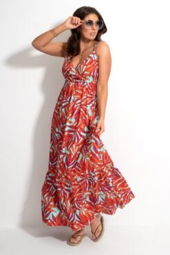 Strappy Tiered Hem Maxi Dress - Aqua Palm -Sultry Curve 313066 20230518152100