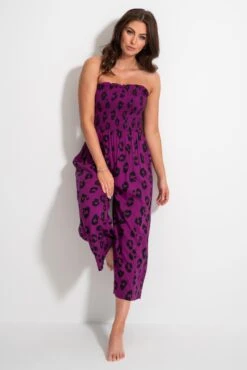 Shirred Crop Leg Jumpsuit - Violet Leopard -Sultry Curve 313105 20230518162100