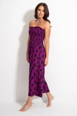 Shirred Crop Leg Jumpsuit - Violet Leopard -Sultry Curve 313107 20230518162000