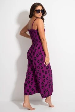 Shirred Crop Leg Jumpsuit - Violet Leopard -Sultry Curve 313108 20230518162000