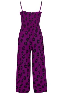 Shirred Crop Leg Jumpsuit - Violet Leopard -Sultry Curve 313109 20230518162000