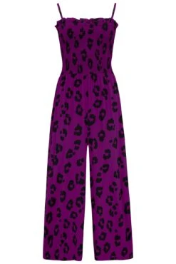Shirred Crop Leg Jumpsuit - Violet Leopard -Sultry Curve 313110 20230518162000