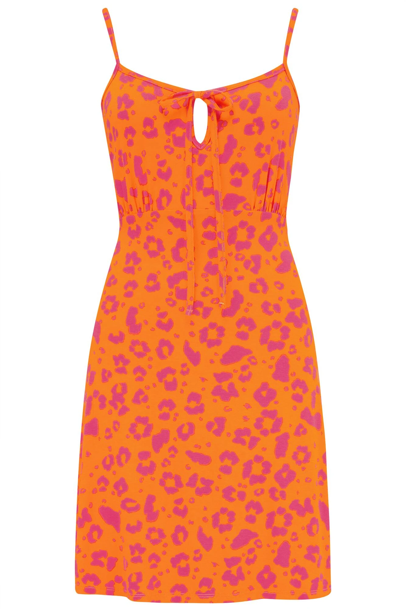 Strappy Tie Front Jersey Mini Dress - Orange/Pink 6 Strappy Tie Front Jersey Mini Dress - Orange/Pink - Image 4