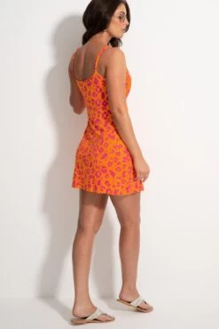 Strappy Tie Front Jersey Mini Dress - Orange/Pink 9 Strappy Tie Front Jersey Mini Dress - Orange/Pink -Sultry Curve 313127 20230403160200