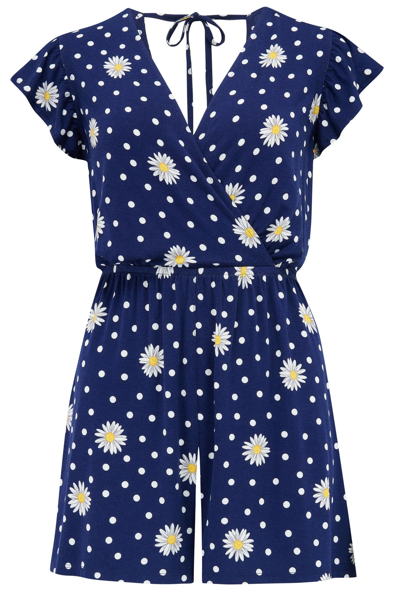 Jersey Wrap Frill Playsuit - Navy/White 8 Jersey Wrap Frill Playsuit - Navy/White - Image 6