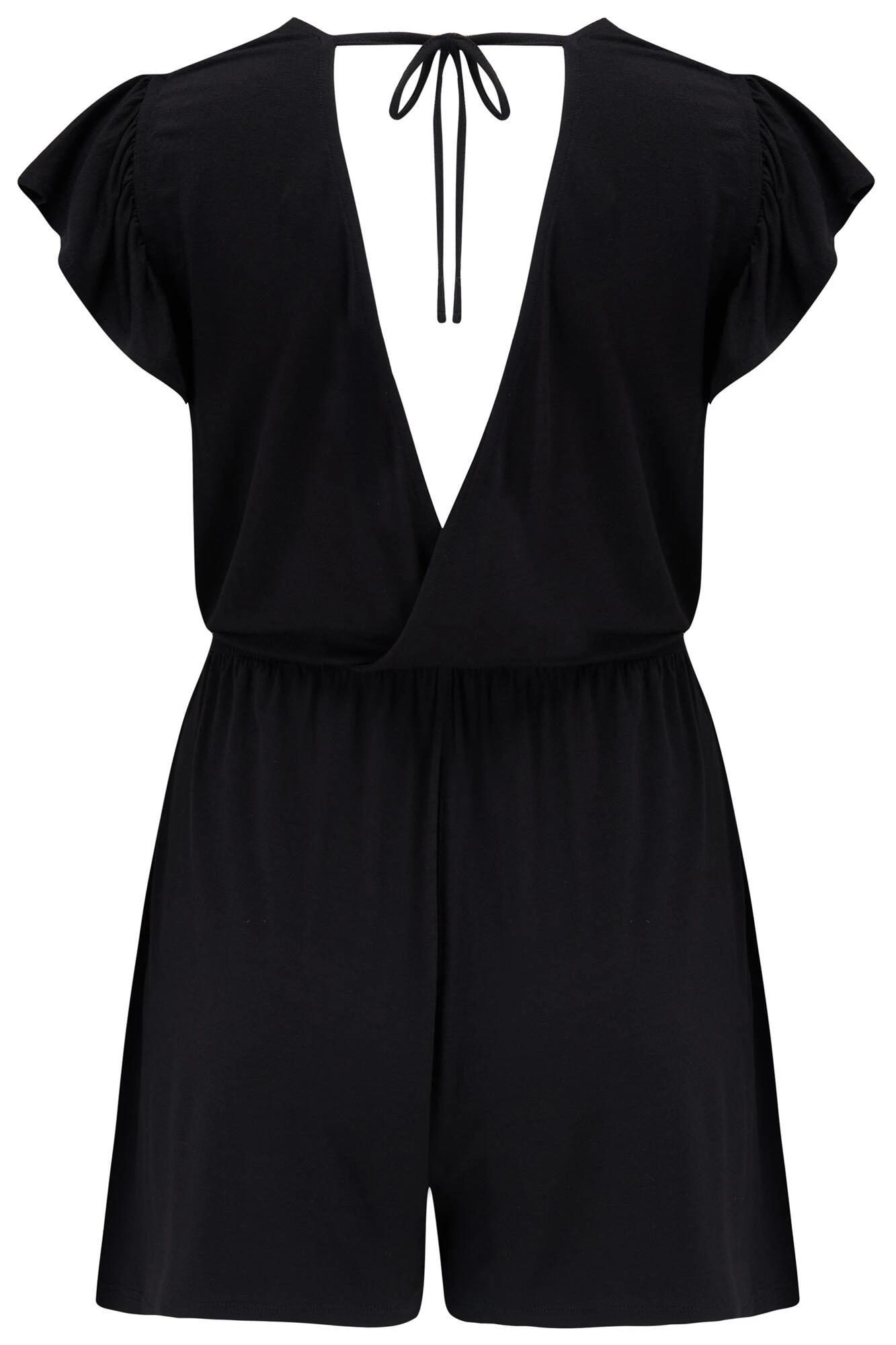 Jersey Wrap Frill Playsuit - Black 7 Jersey Wrap Frill Playsuit - Black - Image 5