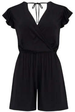 Jersey Wrap Frill Playsuit - Black 13 Jersey Wrap Frill Playsuit - Black -Sultry Curve 313135 20230404101200