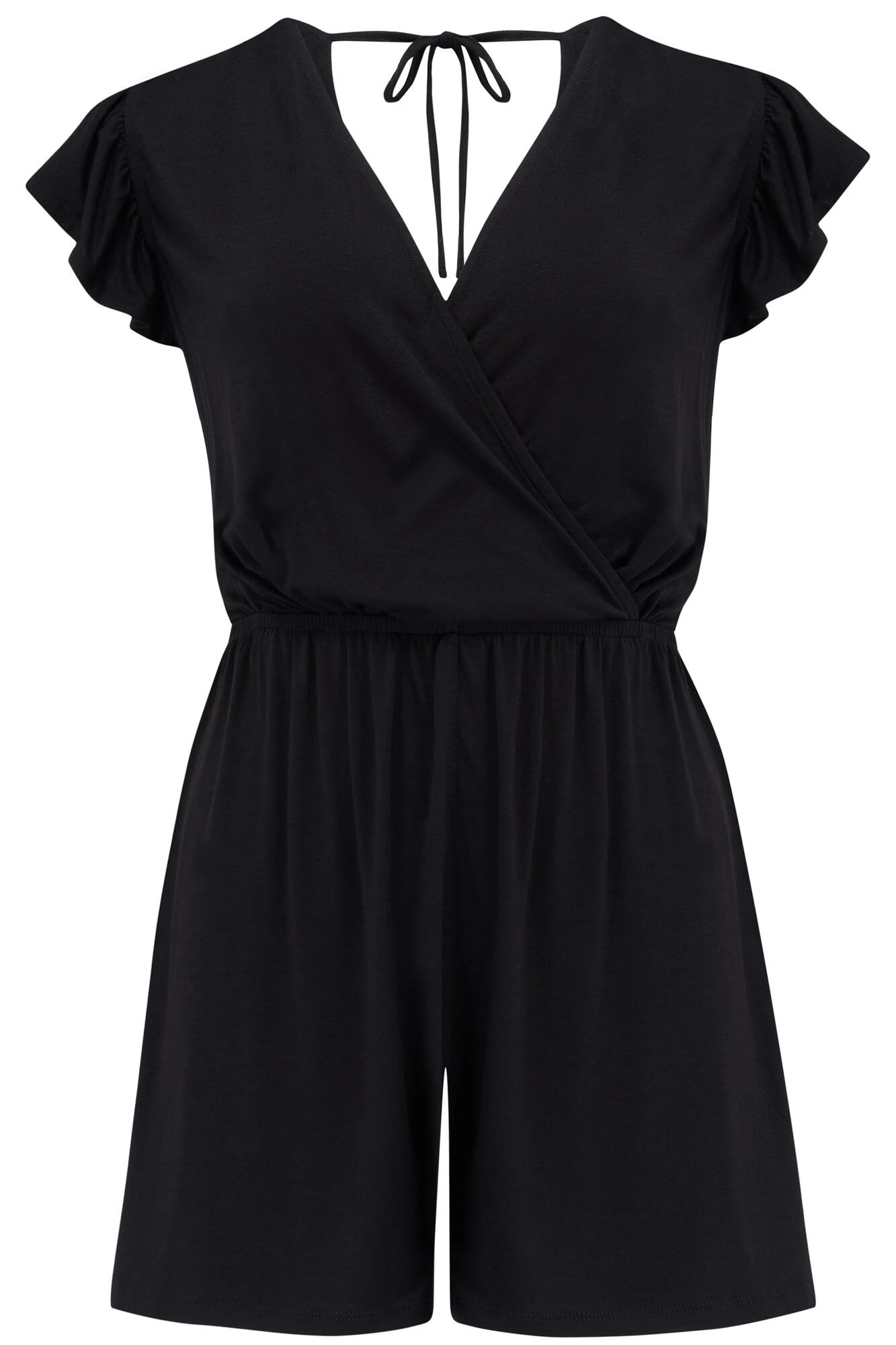 Jersey Wrap Frill Playsuit - Black 8 Jersey Wrap Frill Playsuit - Black - Image 6