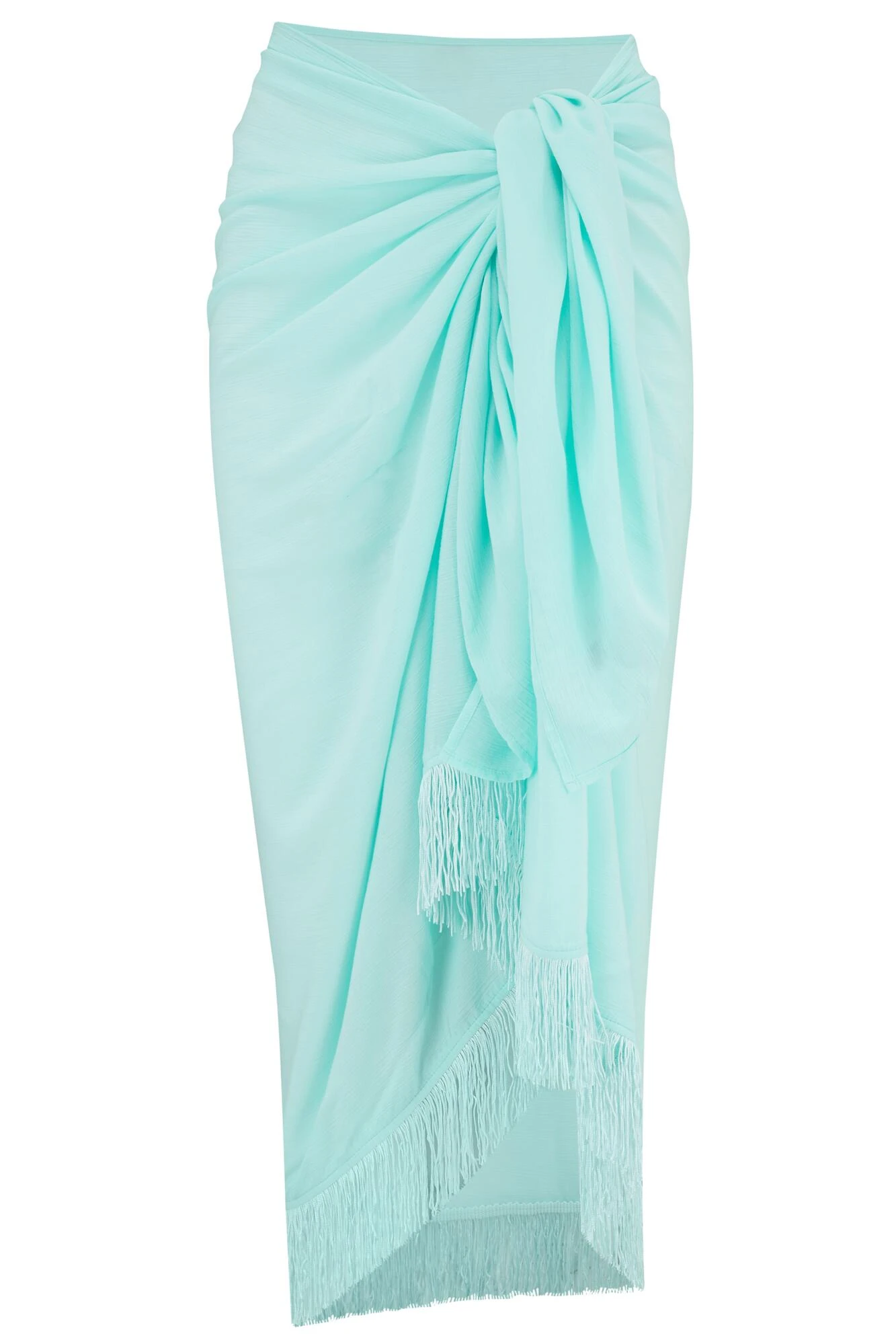 Fringe Trim Crinkle Woven Multiway Sarong - Aqua 7 Fringe Trim Crinkle Woven Multiway Sarong - Aqua - Image 5
