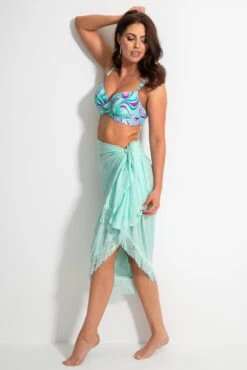 Fringe Trim Crinkle Woven Multiway Sarong - Aqua 11 Fringe Trim Crinkle Woven Multiway Sarong - Aqua -Sultry Curve 313160 20230518165700
