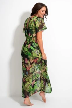 Short Sleeve Chiffon Wrap Maxi Kaftan - Tropical -Sultry Curve 313412 20230404112200