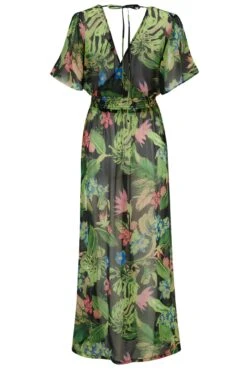 Short Sleeve Chiffon Wrap Maxi Kaftan - Tropical -Sultry Curve 313413 20230404112200