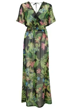 Short Sleeve Chiffon Wrap Maxi Kaftan - Tropical -Sultry Curve 313414 20230404112200