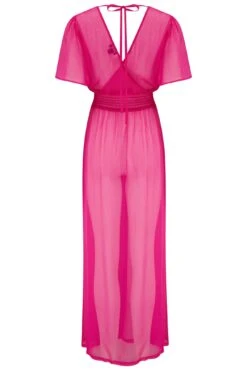 Short Sleeve Chiffon Wrap Maxi Kaftan - Fuchsia -Sultry Curve 313415 20230404112200